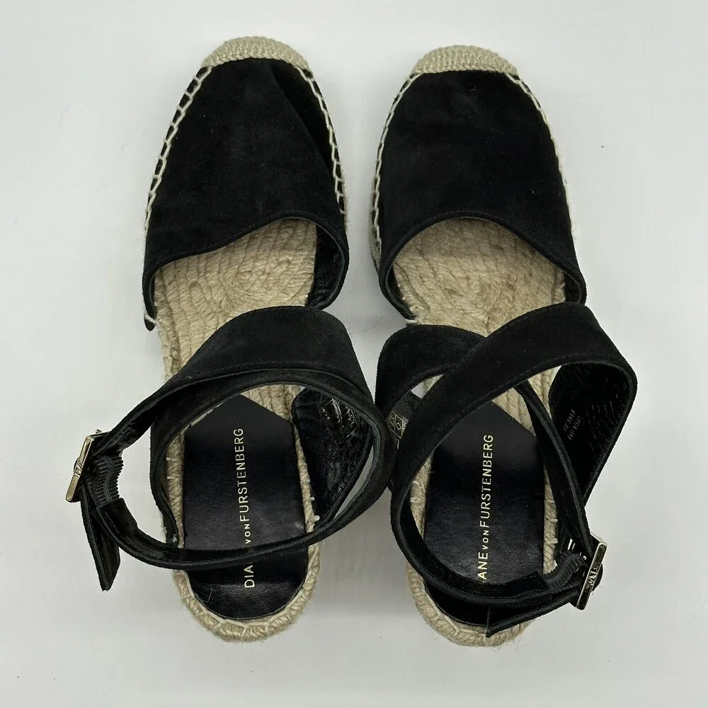 Diane von Furstenberg Palermo Suede Ankle Wrap Strap Wedge Espadrilles Size 8